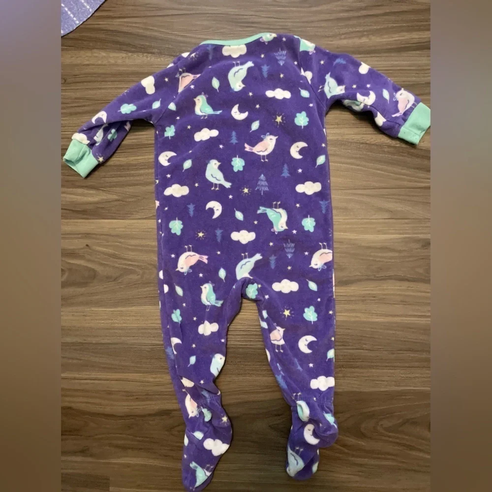 Carter's baby girl Purple and Green with birds Footies One Piece size 6 months